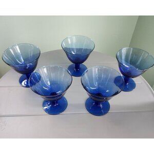 Large Cobalt Blue Glasses Set of 5 Stemware Goblets